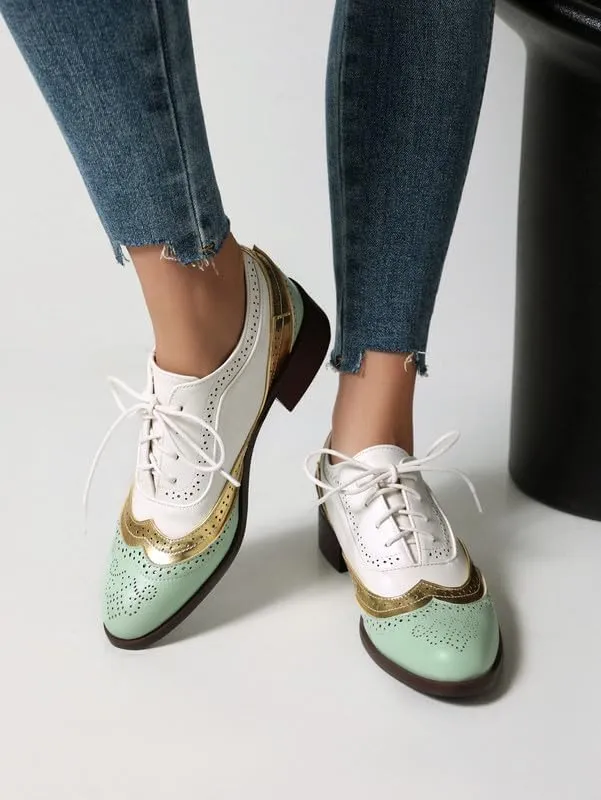 100FIXEO Women Wingtip Lace Up Vintage Oxford Shoes Brogues