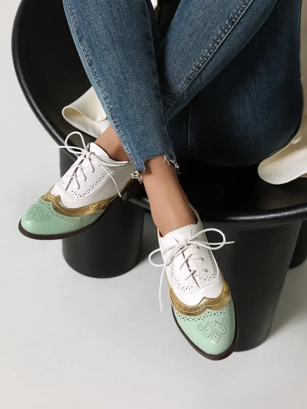 100FIXEO Women Wingtip Lace Up Vintage Oxford Shoes Brogues