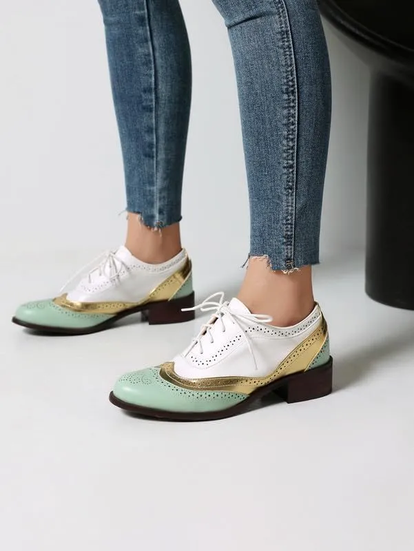 100FIXEO Women Wingtip Lace Up Vintage Oxford Shoes Brogues
