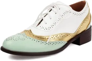 100FIXEO Women Wingtip Lace Up Vintage Oxford Shoes Brogues