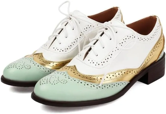 100FIXEO Women Wingtip Lace Up Vintage Oxford Shoes Brogues
