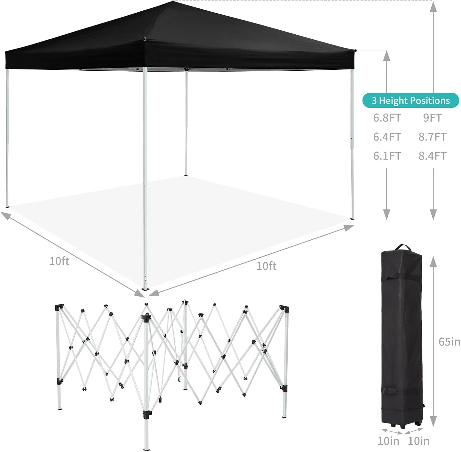 10x10 Canopy Tent, Heavy Duty Pop Up Canopy with Mosquito Netting, Waterproof Easy Up Screen Shelter with Wheeled Bag, Outdoor Instant Sun Shade for Parties, Camping, Events, Black