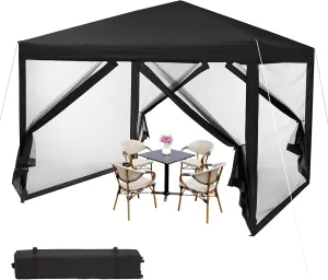 10x10 Canopy Tent, Heavy Duty Pop Up Canopy with Mosquito Netting, Waterproof Easy Up Screen Shelter with Wheeled Bag, Outdoor Instant Sun Shade for Parties, Camping, Events, Black