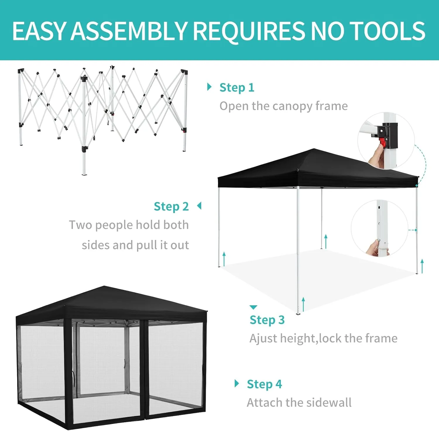10x10 Canopy Tent, Heavy Duty Pop Up Canopy with Mosquito Netting, Waterproof Easy Up Screen Shelter with Wheeled Bag, Outdoor Instant Sun Shade for Parties, Camping, Events, Black