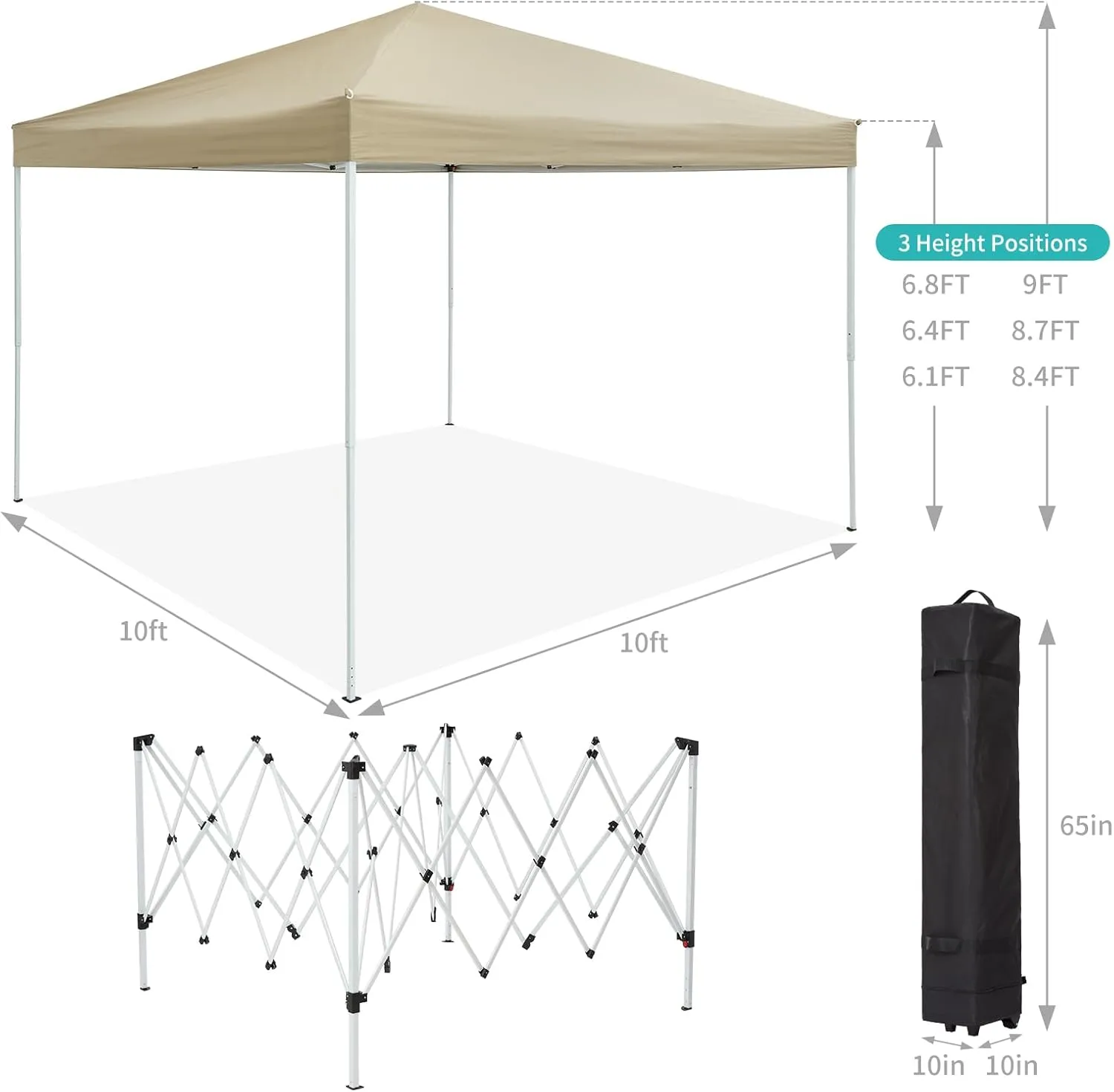 10x10 Canopy Tent, Heavy Duty Pop Up Canopy with Mosquito Netting, Waterproof Easy Up Screen Shelter with Wheeled Bag, Outdoor Instant Sun Shade for Parties, Camping, Events, Khaki