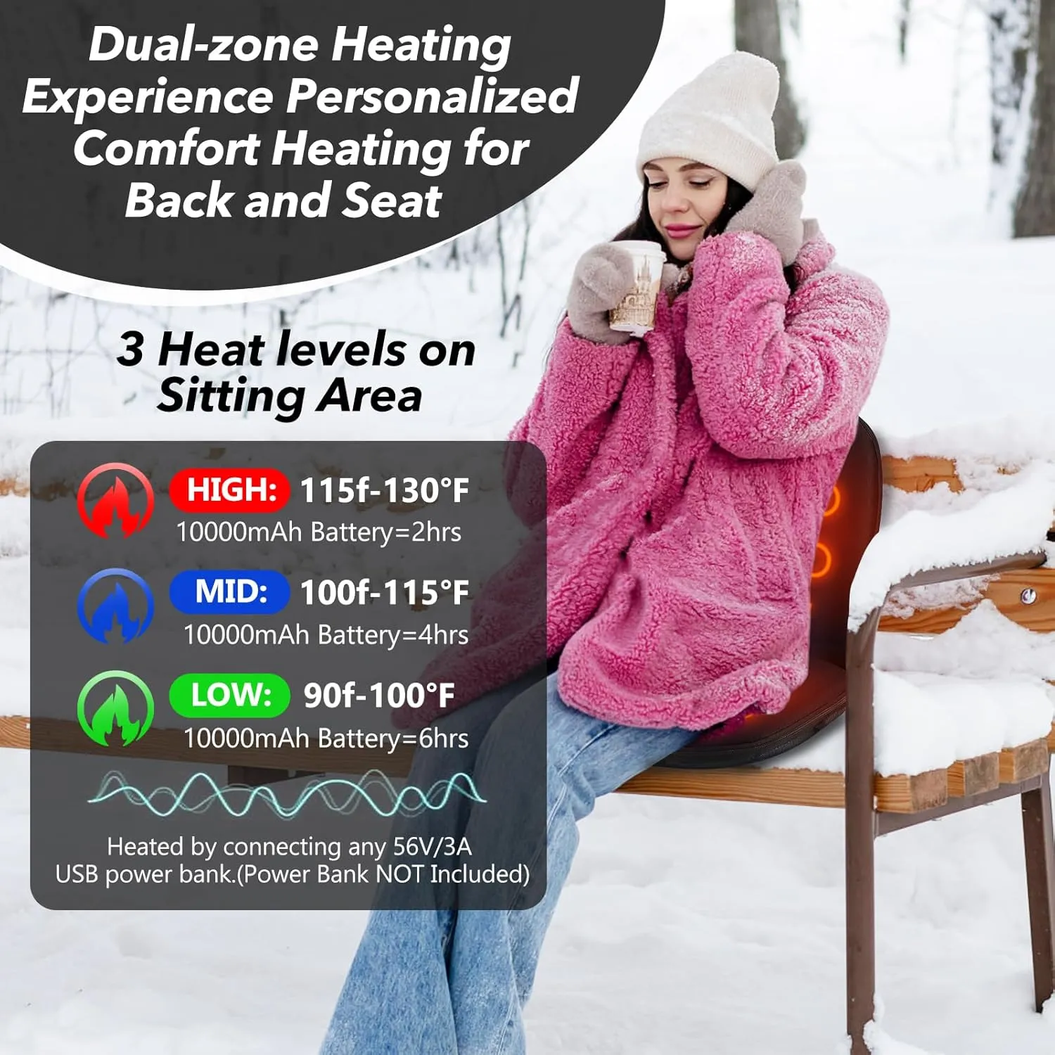 2PC Dual-Sided Heated Stadium Seats for Bleachers with Back Support, 3 Levels Heated Bleacher Seat with Backrest, 6 Reclining Positions Heated Stadium Chair with 20In Wide Cushion