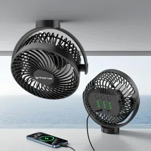 6-inch Magnetic Cruise Ship Approved Fan, 12000mAh Battery Operated Clip on Fan with 5 Speeds, LED Lantern, Timer, Magnetically Sticks on Cabin Ceilings and Walls