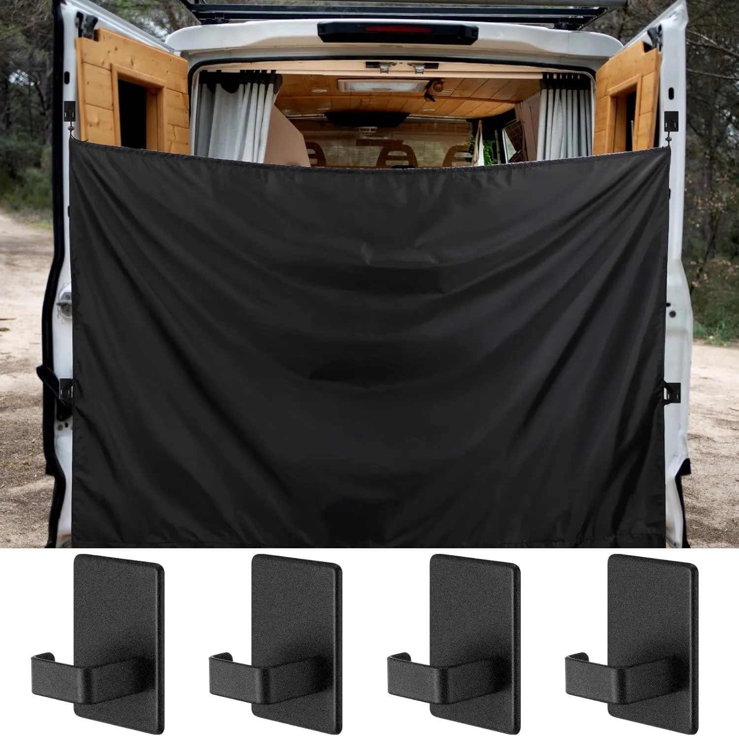 7x6 ft Black Large Car Curtains Camper Van Rear Door Shower Curtains with Magnetic Hooks Adjustable Outdoor Shower Double Layer Changing Car Cover Truck Travelling