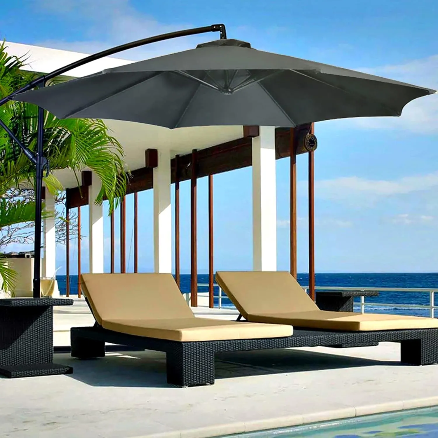 8ribs/6ribs Patio Umbrella Canopy Replacement, Polyester 9ft/10ft/11ft/13ft/6.5ft/7.5ft/8.2ft Outdoor Umbrella Replacement Top, UV 50  Fade & Tear Resistant for Garden, Lawn, Backyard, Pool