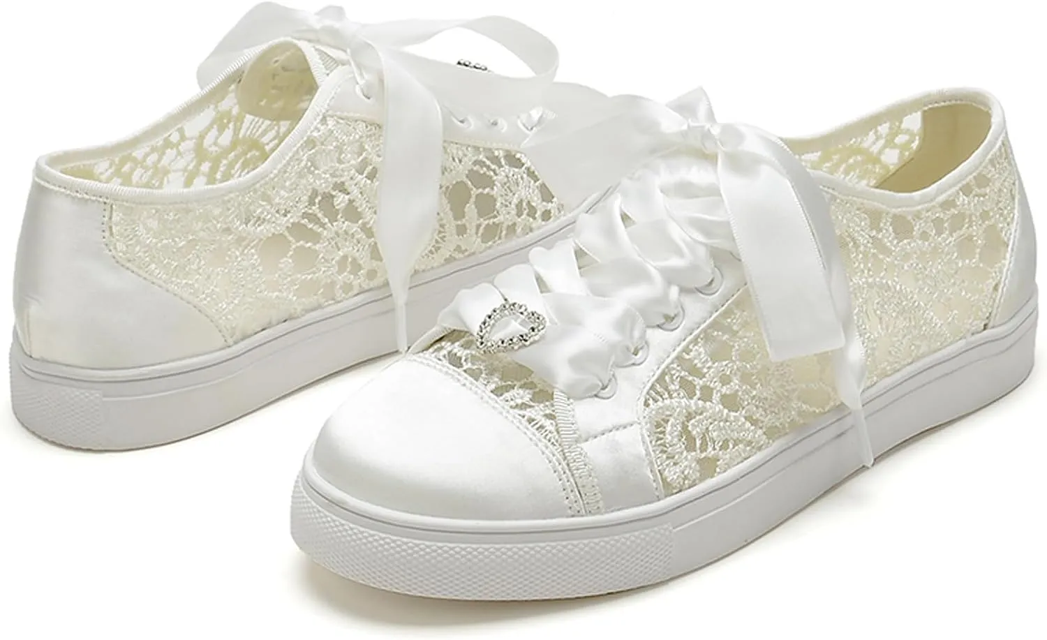 A580-03 Women's Wedding Shoes Bridal Sneakers Flats Bride Tennis Shoes Cutout Lace Sneakers