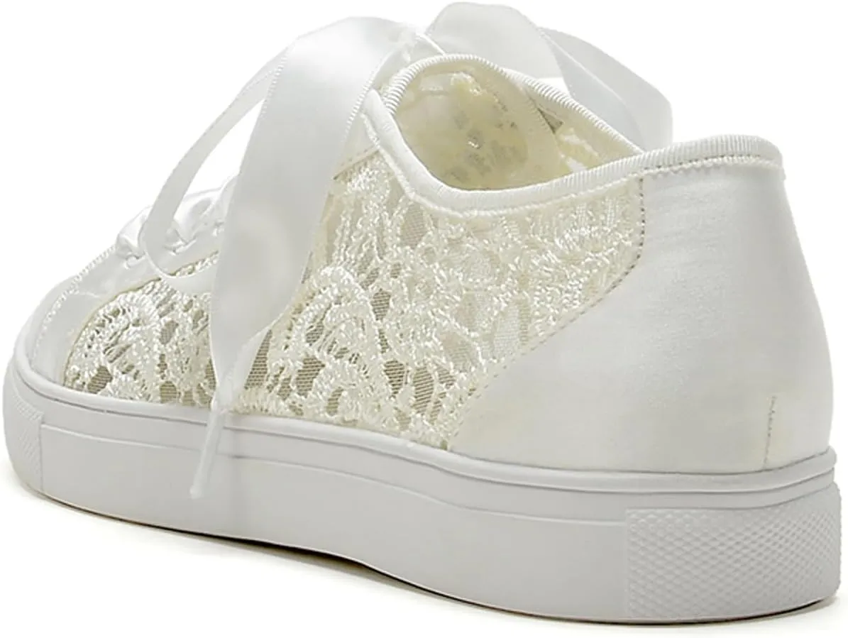 A580-03 Women's Wedding Shoes Bridal Sneakers Flats Bride Tennis Shoes Cutout Lace Sneakers