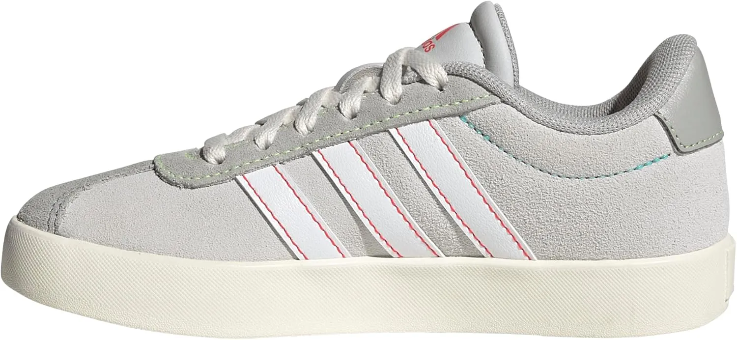 adidas VL Court 3.0 Sneaker, Dash Grey/White/Lime Burst, 2 US Unisex Little Kid