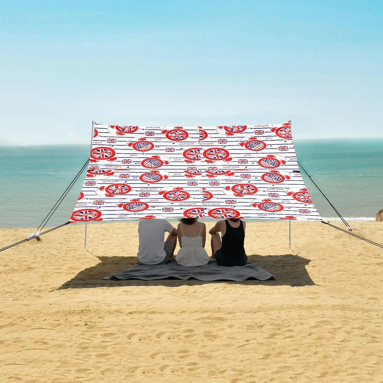 American Flag Clock Pattern Beach Camping Tent Sun Shelter for Whole Family, Beach Shade Canopy with UPF50  UV Protection,Easy Set Up and Carry,Outdoor Shade for Trips, Fishing, Backyard Fun Pi