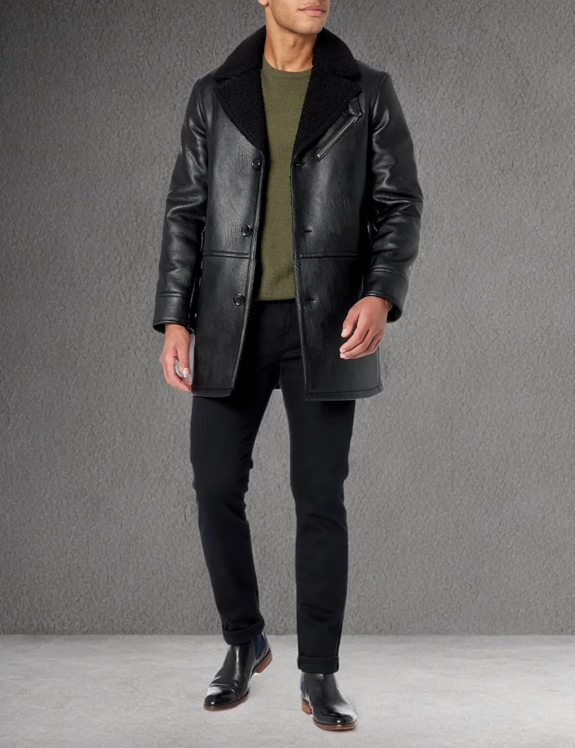 Andrew Marc Men's Faux Leather Sherling Jacket