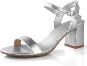 Ankis Nude Black Heels, 2.5'' Block Chunky White Clear Silver Heel Dressy Open Toe Heels For Women Ankle Strap Low Short Thick Strappy Dress Comfortable Sandal Casual Party Wedding Event Summer Shoes
