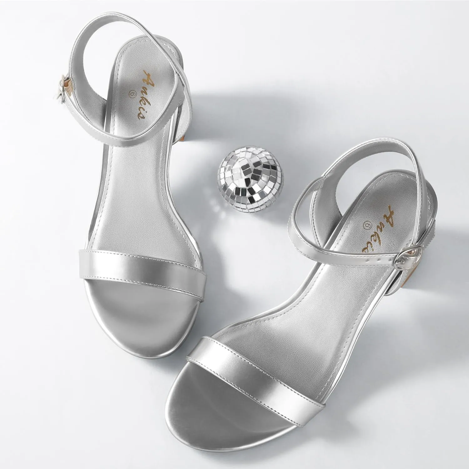 Ankis Nude Black Heels, 2.5'' Block Chunky White Clear Silver Heel Dressy Open Toe Heels For Women Ankle Strap Low Short Thick Strappy Dress Comfortable Sandal Casual Party Wedding Event Summer Shoes