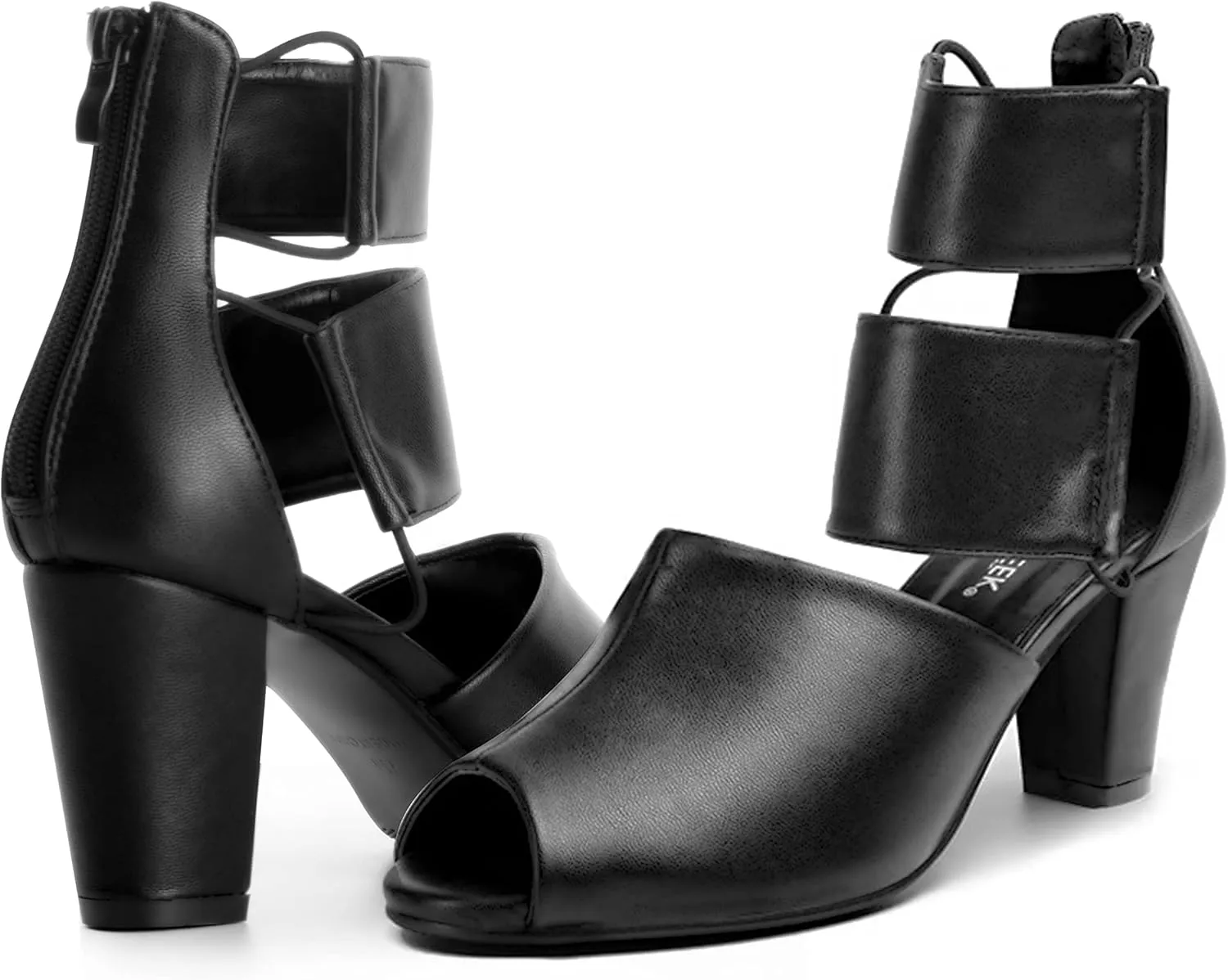 ANN CREEK Women's 'Ravia' Fashion Design Heeled Sandals Double Elastic Ankle Strap Peeptoe Rear Zipper Gladiator Shoes White