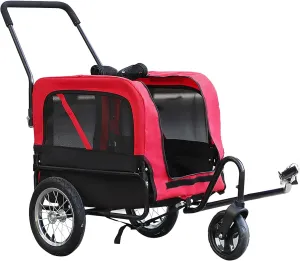 Aosom 2-in-1 Small Dog Bike Trailer and Bike Stroller with Hitch, Bicycle Trailer Sidecar Bike Wagon Cart Carrier Attachment for Travel, Red