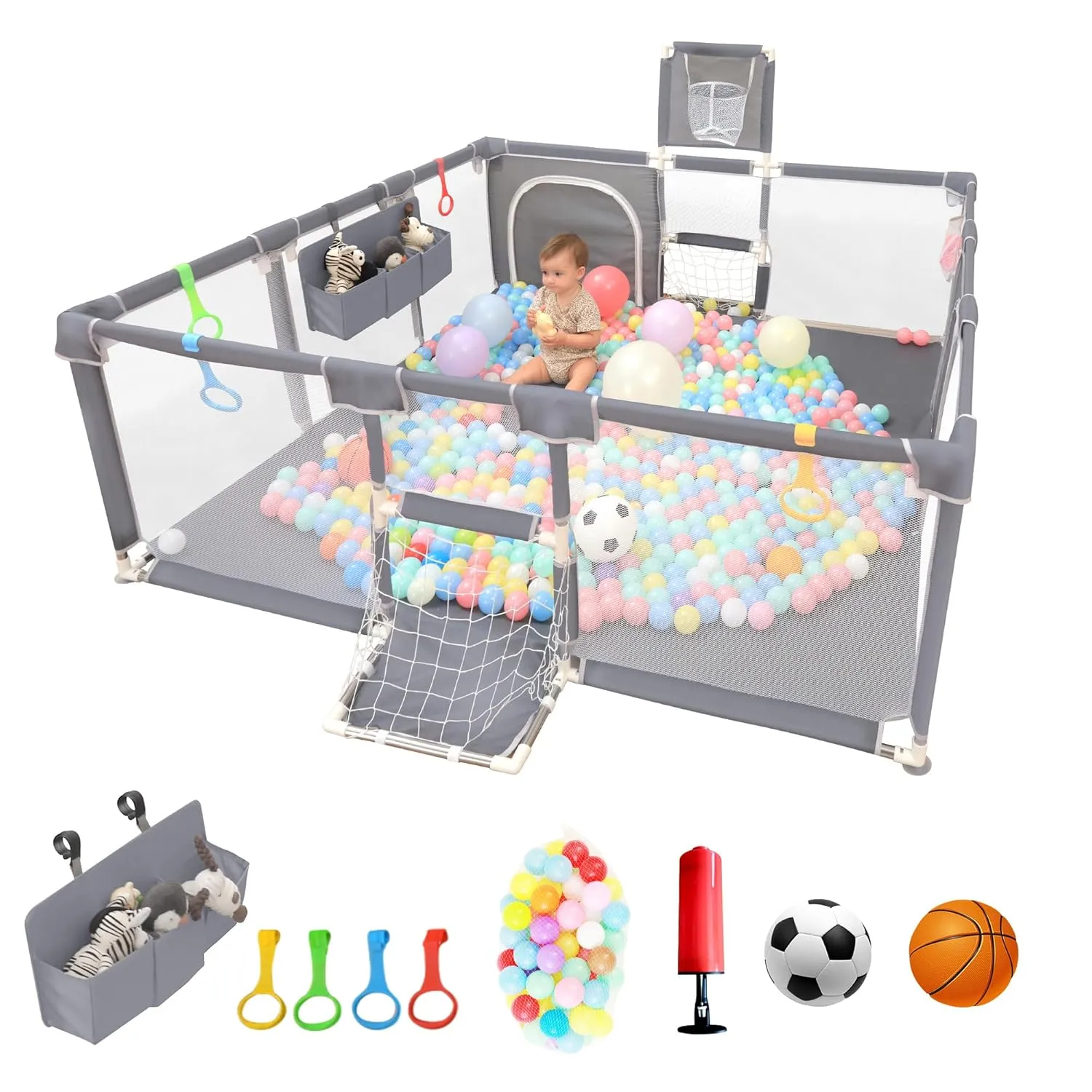 Baby Playpen, Indoor Safety Play Area for Infants and Toddlers (Grey, 73"x71")
