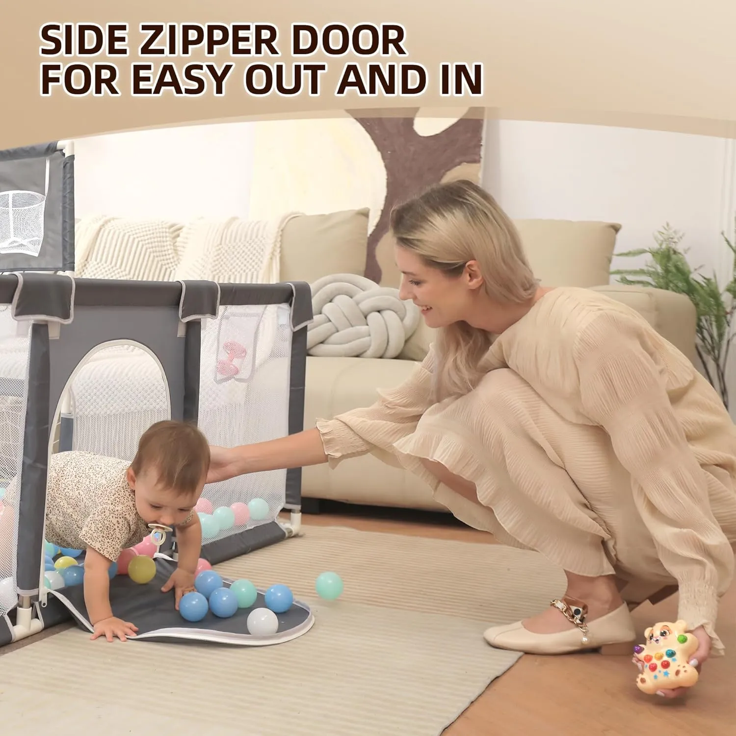 Baby Playpen, Indoor Safety Play Area for Infants and Toddlers (Grey, 73"x71")
