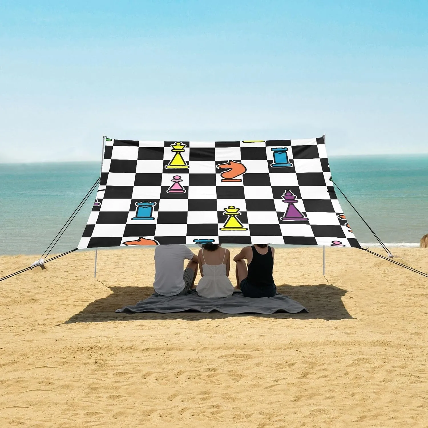Beach Shade Tent with UPF50  UV Protection,Chess Sport Pattern Lightweight Camping Sun Shelter for Outdoor,Camping Trips, Fishing, Backyard,Picnics,Easy Set Up and Carry 9x10.5 FT