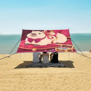 Beach Shade Tent with UPF50  UV Protection,Cute Capybara with Jewelry Lightweight Camping Sun Shelter for Outdoor,Camping Trips, Fishing, Backyard,Picnics,Easy Set Up and Carry 9x10.5 FT