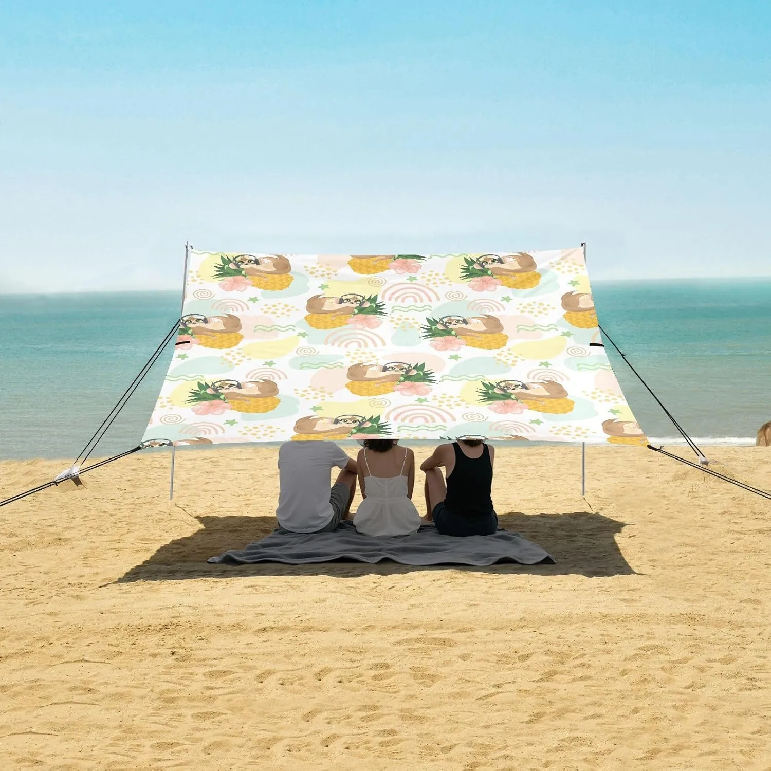 Beach Shade Tent with UPF50  UV Protection,Cute Sloth on Pineapple Lightweight Camping Sun Shelter for Outdoor,Camping Trips, Fishing, Backyard,Picnics,Easy Set Up and Carry 9x10.5 FT