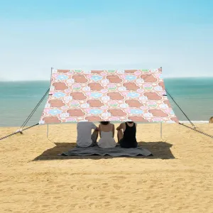 Beach Shade Tent with UPF50  UV Protection,Cute Strawberry Capybara Lightweight Camping Sun Shelter for Outdoor,Camping Trips, Fishing, Backyard,Picnics,Easy Set Up and Carry 9x10.5 FT