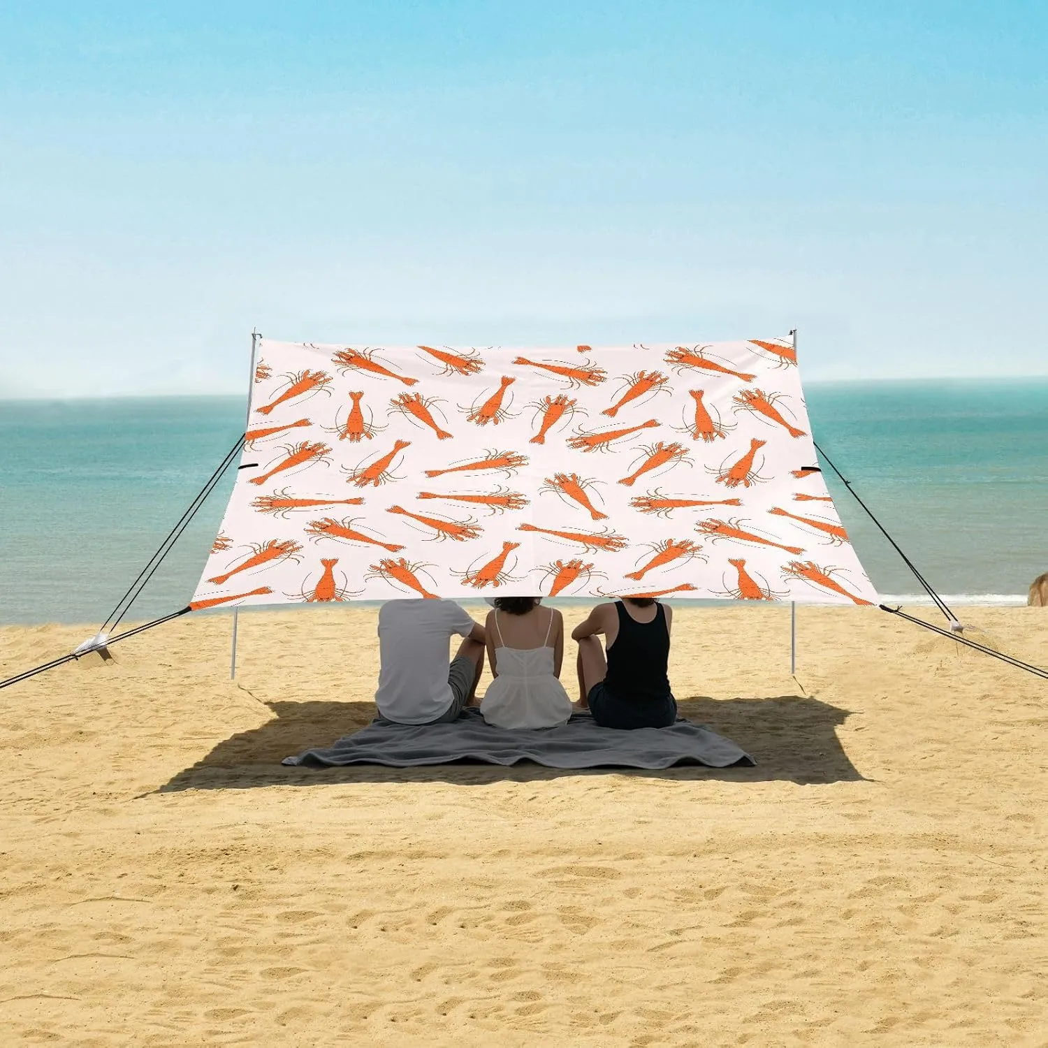 Beach Shade Tent with UPF50  UV Protection,Orange Shrimps Pattern Lightweight Camping Sun Shelter for Outdoor,Camping Trips, Fishing, Backyard,Picnics,Easy Set Up and Carry 9x10.5 FT