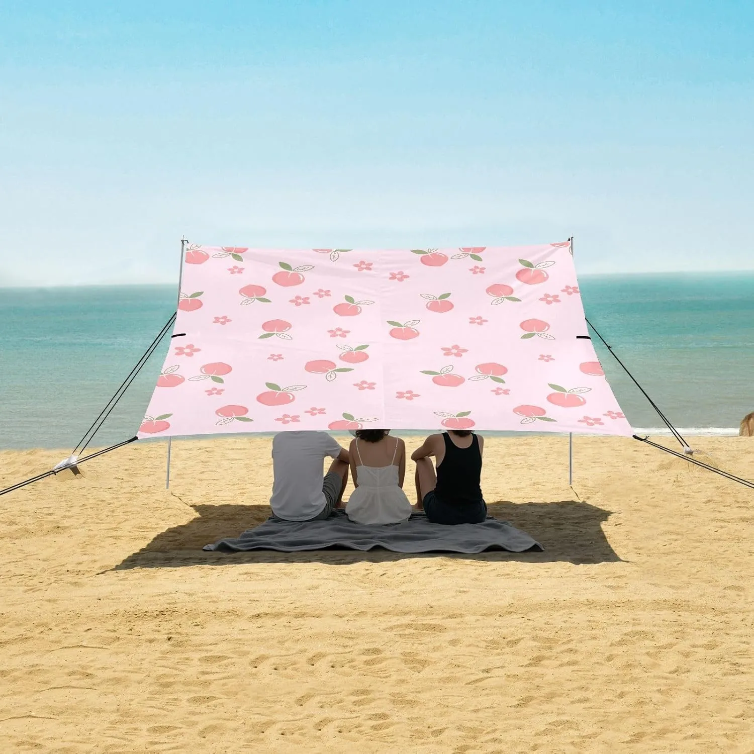 Beach Shade Tent with UPF50  UV Protection,Peach with Green Leaves Lightweight Camping Sun Shelter for Outdoor,Camping Trips, Fishing, Backyard,Picnics,Easy Set Up and Carry 9x10.5 FT