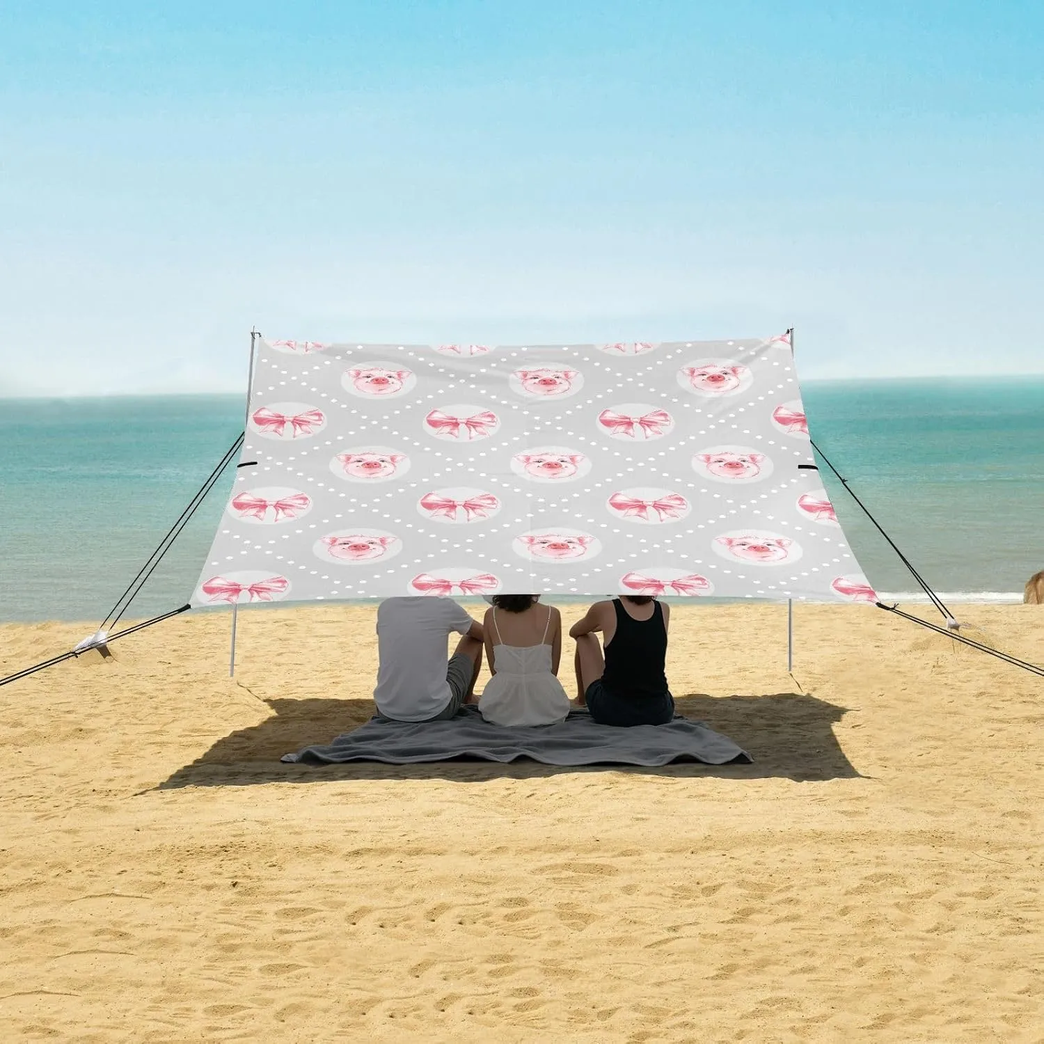Beach Shade Tent with UPF50  UV Protection,Pink Pig and Bow Ribbon Lightweight Camping Sun Shelter for Outdoor,Camping Trips, Fishing, Backyard,Picnics,Easy Set Up and Carry 9x10.5 FT