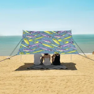 Beach Shade Tent with UPF50  UV Protection,Purple and Yellow Fishing Lures Lightweight Camping Sun Shelter for Outdoor,Camping Trips, Fishing, Backyard,Picnics,Easy Set Up and Carry 9x10.5 FT