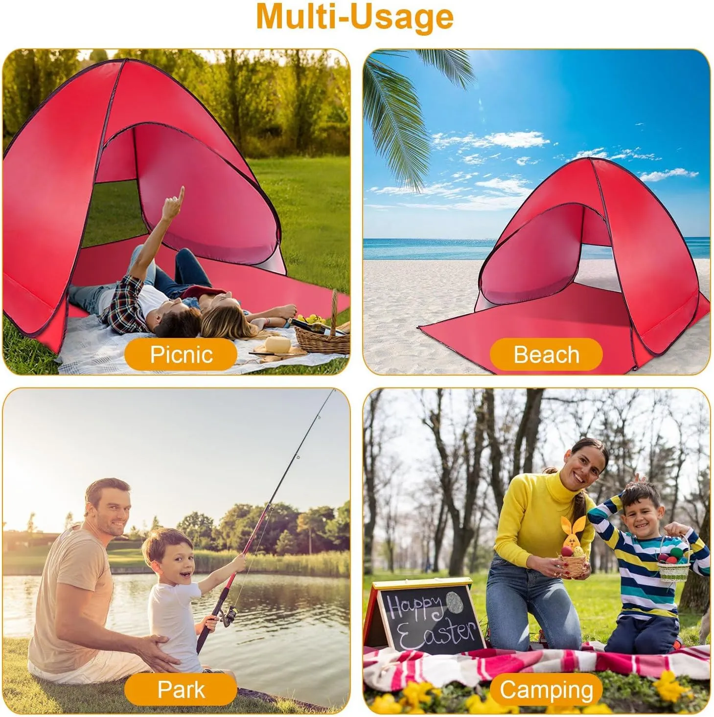Beach Tent Pop Up Beach Tent Sun Shade Shelter Anti-UV Automatic Waterproof Tent Canopy for 2-3 Person w/Net Window Storage Bag for Outdoor Beach Camping Fishing Park