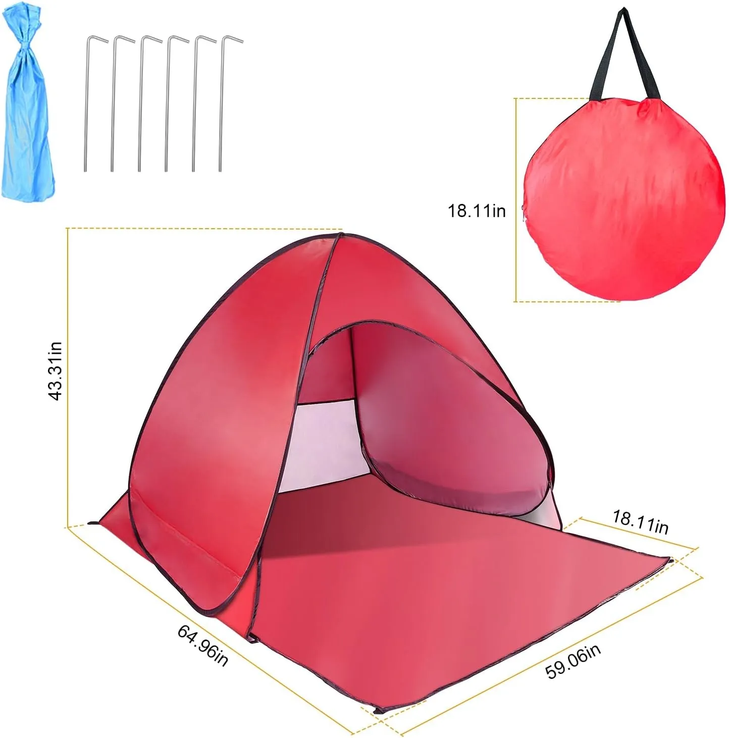 Beach Tent Pop Up Beach Tent Sun Shade Shelter Anti-UV Automatic Waterproof Tent Canopy for 2-3 Person w/Net Window Storage Bag for Outdoor Beach Camping Fishing Park