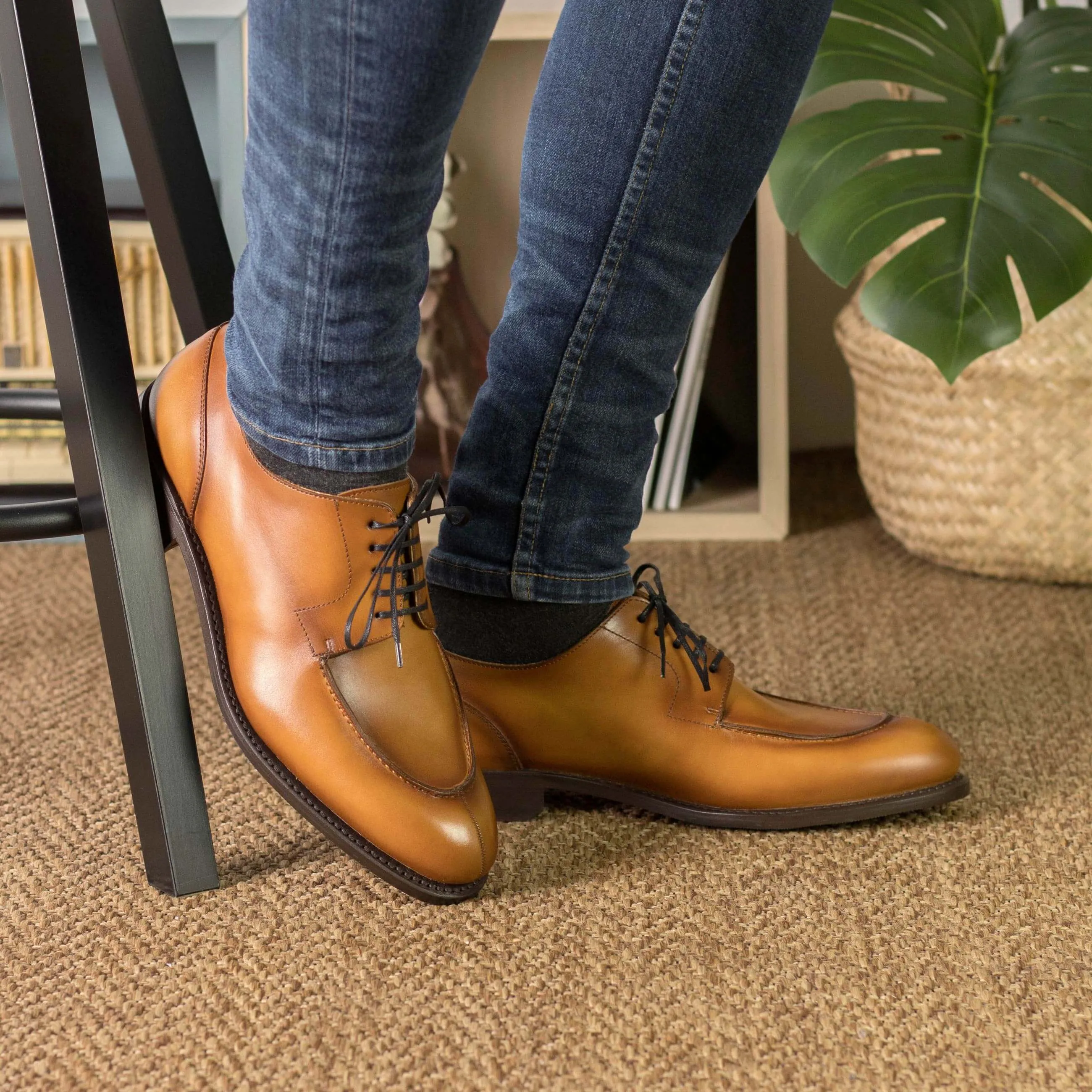 Bespoke Cognac Split Toe Derby Shoes