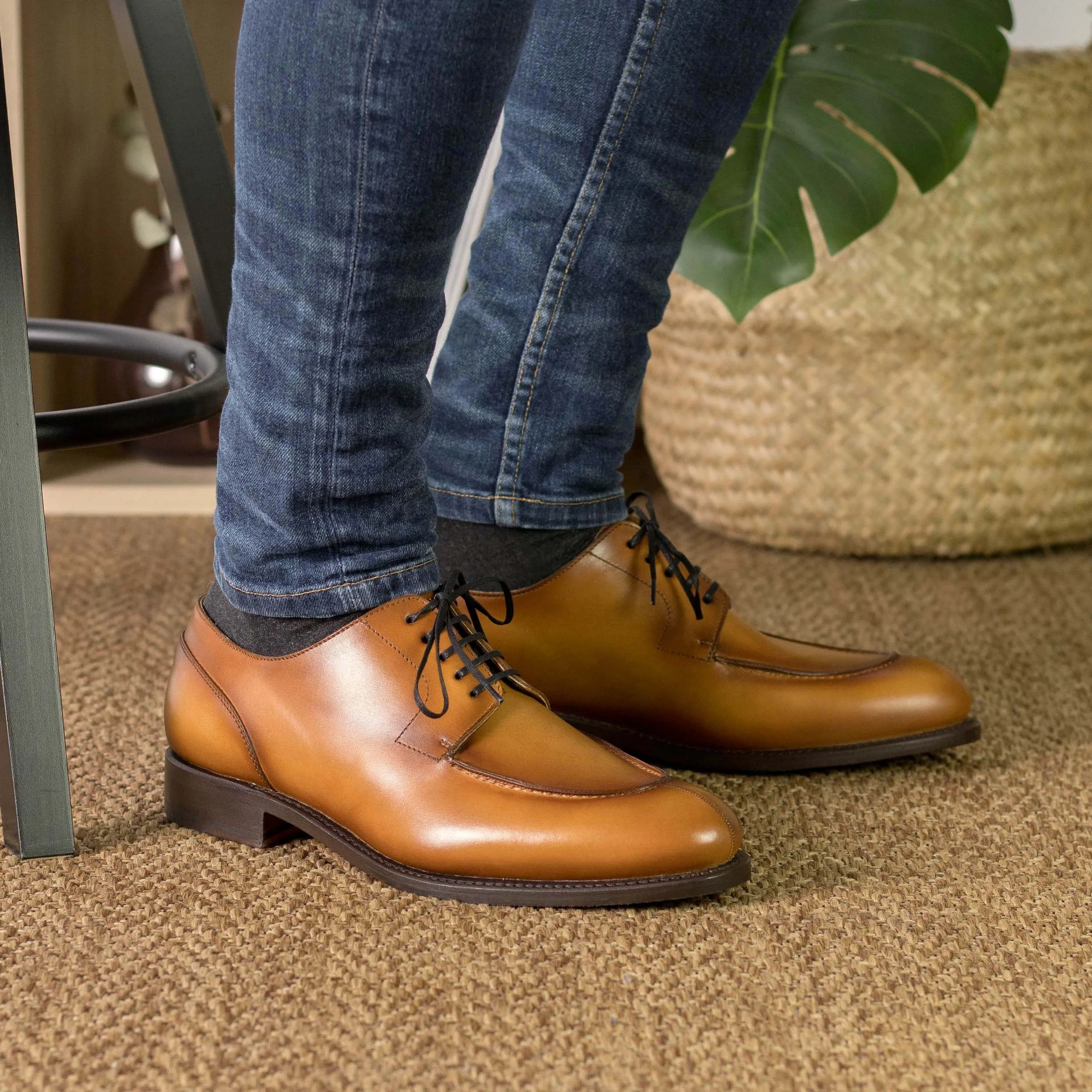 Bespoke Cognac Split Toe Derby Shoes