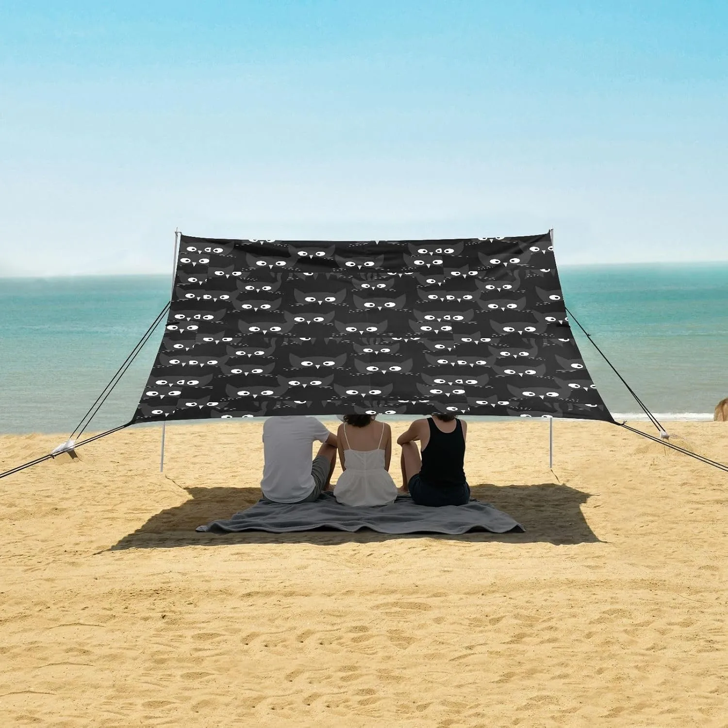 Black Cat Face with Big Eyes Beach Camping Tent Sun Shelter for Whole Family, Beach Shade Canopy with UPF50  UV Protection,Easy Set Up and Carry,Outdoor Shade for Trips, Fishing, Backyard Fun P