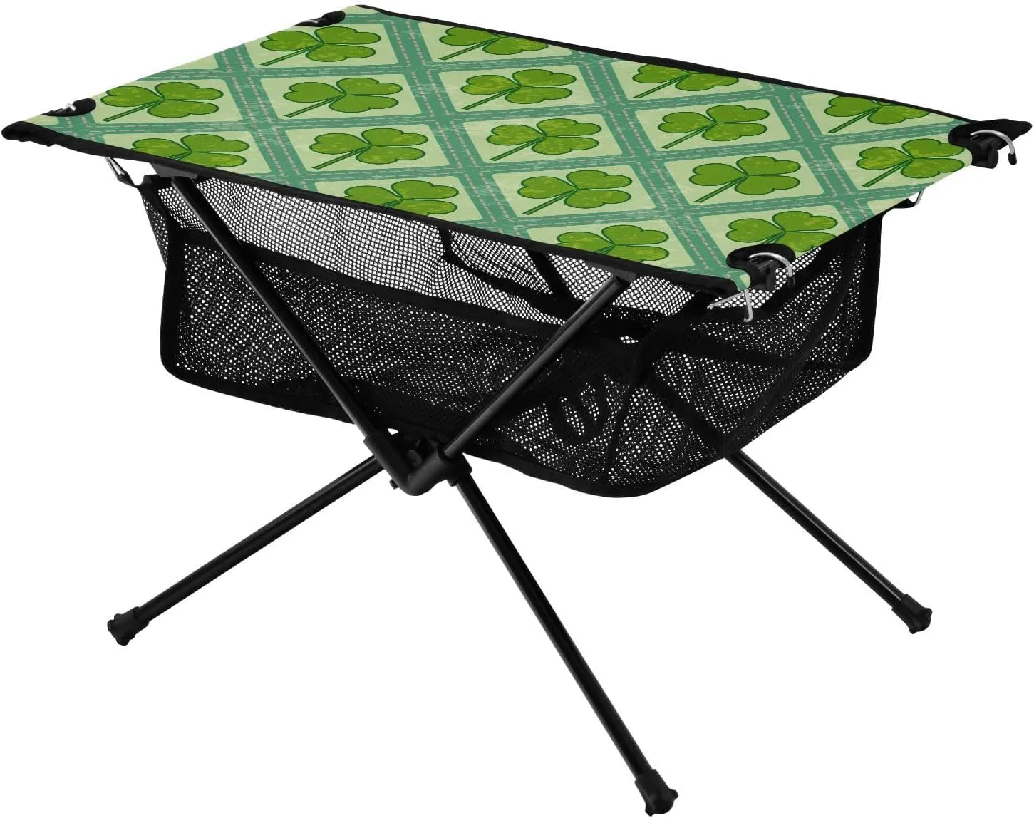 Bolaz Outdoor Folding Portable Picnic Camping Table-St Patrick's Day Clovers Art,Storage Mesh for Camping Gear Accessories, Hiking, Mountaineering, Outdoor Travel