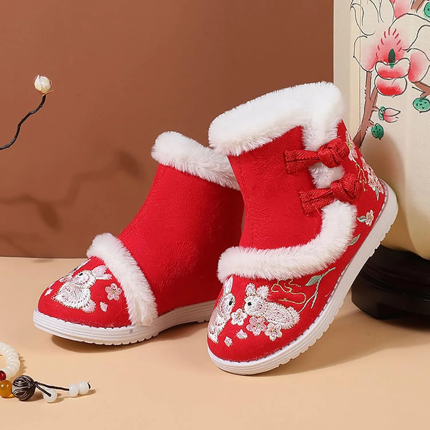 Breathable Boots for Baby Short Boots Toddler Gilrs Cloth Shoes Rubber Sole Warm Winter Snow Boots Embroidery Print