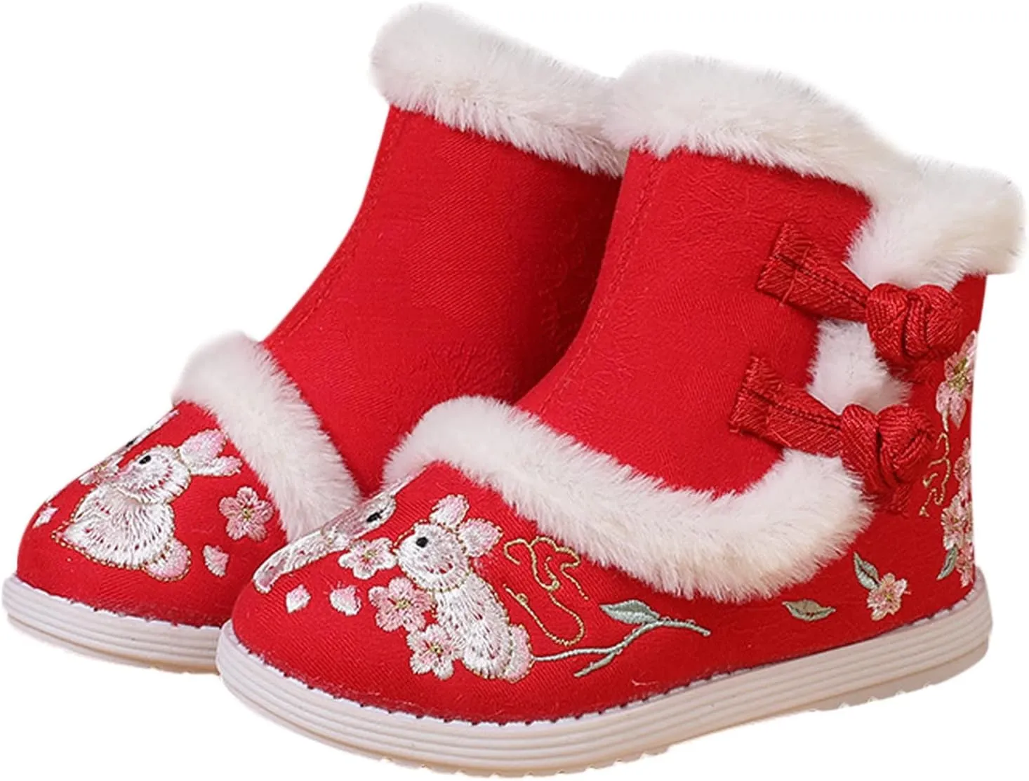 Breathable Boots for Baby Short Boots Toddler Gilrs Cloth Shoes Rubber Sole Warm Winter Snow Boots Embroidery Print
