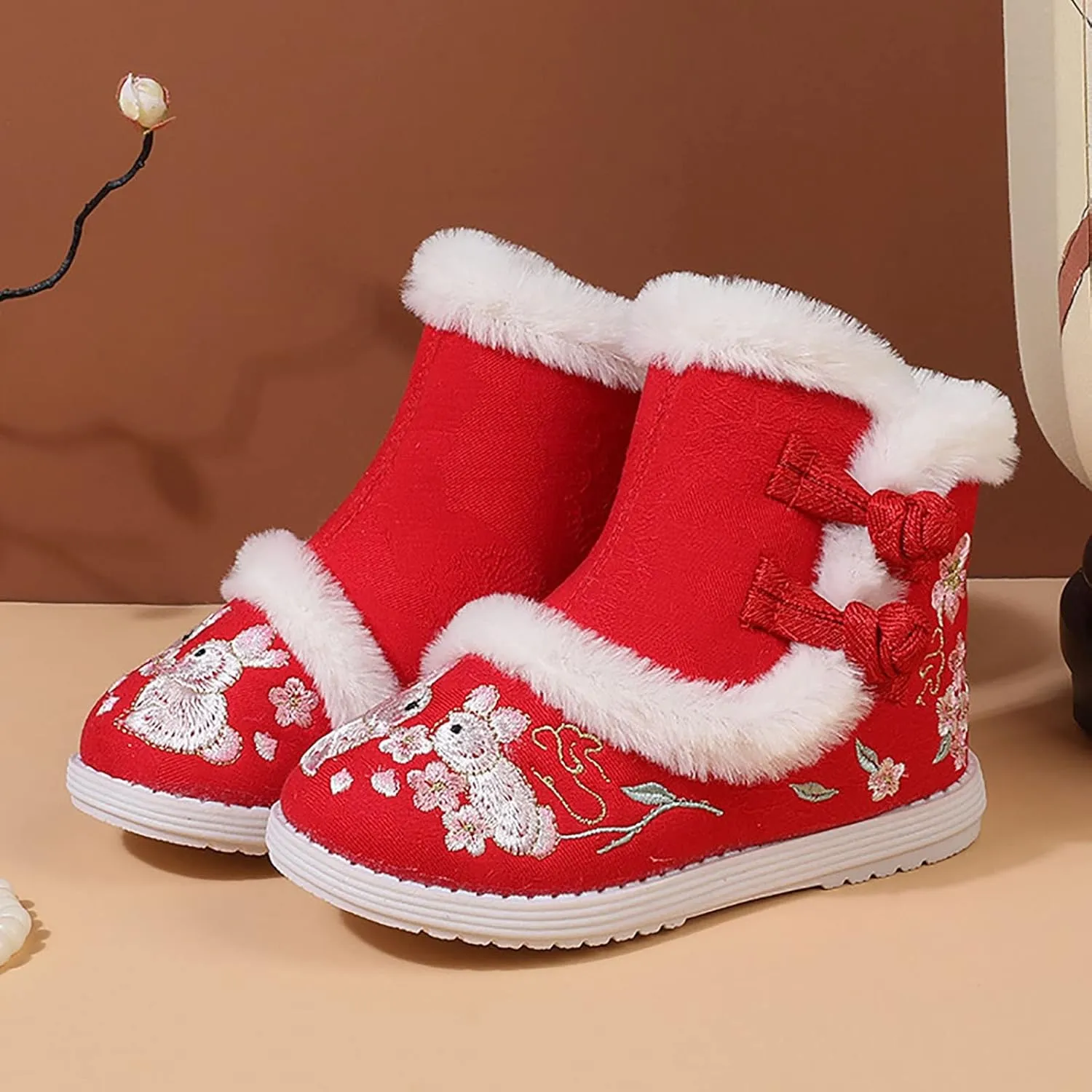 Breathable Boots for Baby Short Boots Toddler Gilrs Cloth Shoes Rubber Sole Warm Winter Snow Boots Embroidery Print