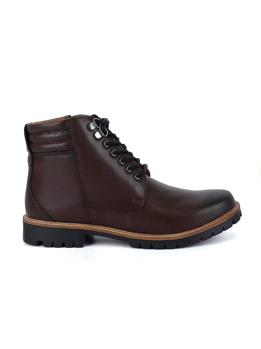 Brunette Brown Handcrafted Derby Lace Up Chain Boots