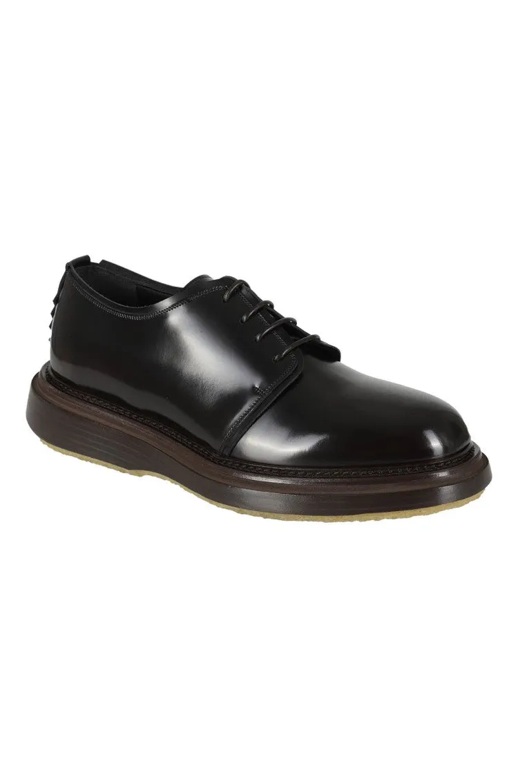 Brushed Leather Derby Shoes With Tone-On-Tone Laces