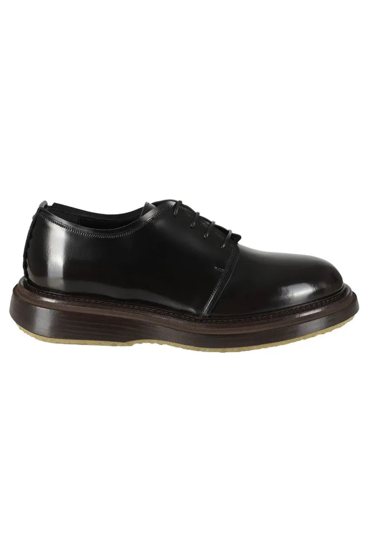 Brushed Leather Derby Shoes With Tone-On-Tone Laces