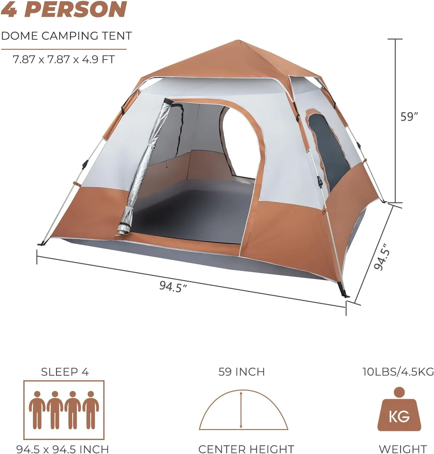 Camping Tent, 4-Person Cabin Tent,Spring Quick Open Four-Person Family Tent,Windproof Tent Lightweight Outdoor Tent for Backpacking, Hiking,Beach