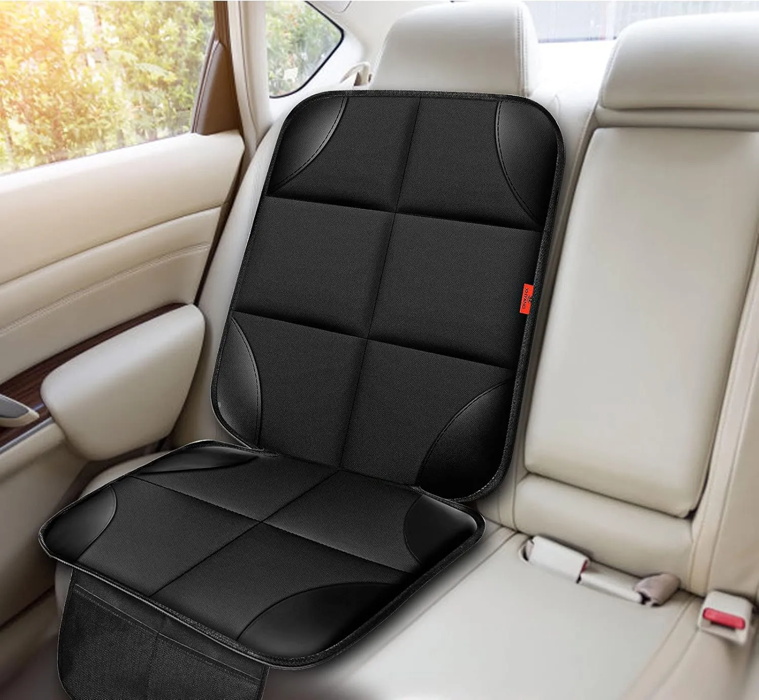 Car Seat Protector 1 Pack Car Seat Cushion Mat Thickest Padding,Waterproof 600D Fabric Car Seat Covers for Non-Slip Backing Mesh Pockets for Baby and Pet 1 Seat Protector Brown