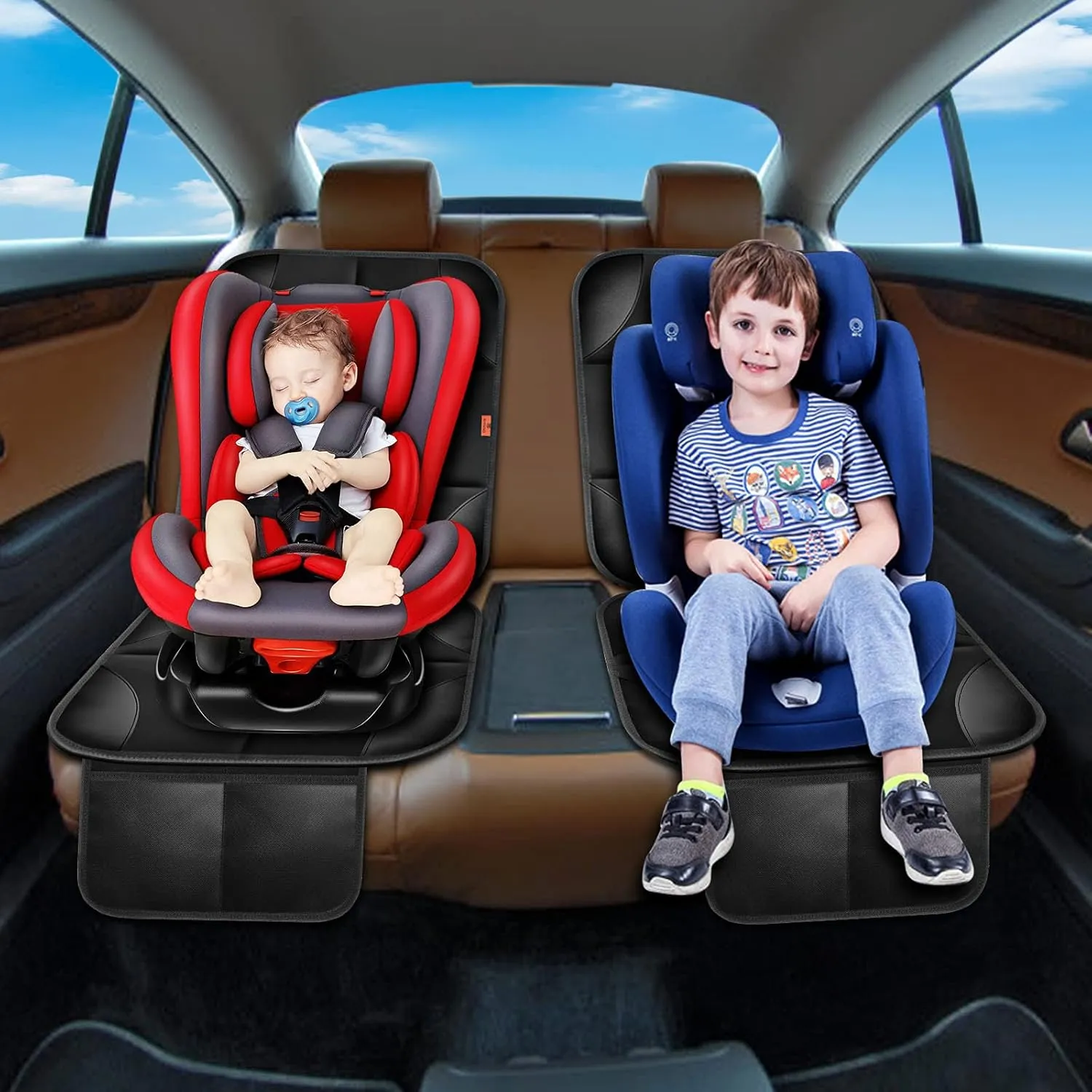 Car Seat Protector 1 Pack Car Seat Cushion Mat Thickest Padding,Waterproof 600D Fabric Car Seat Covers for Non-Slip Backing Mesh Pockets for Baby and Pet 1 Seat Protector Brown