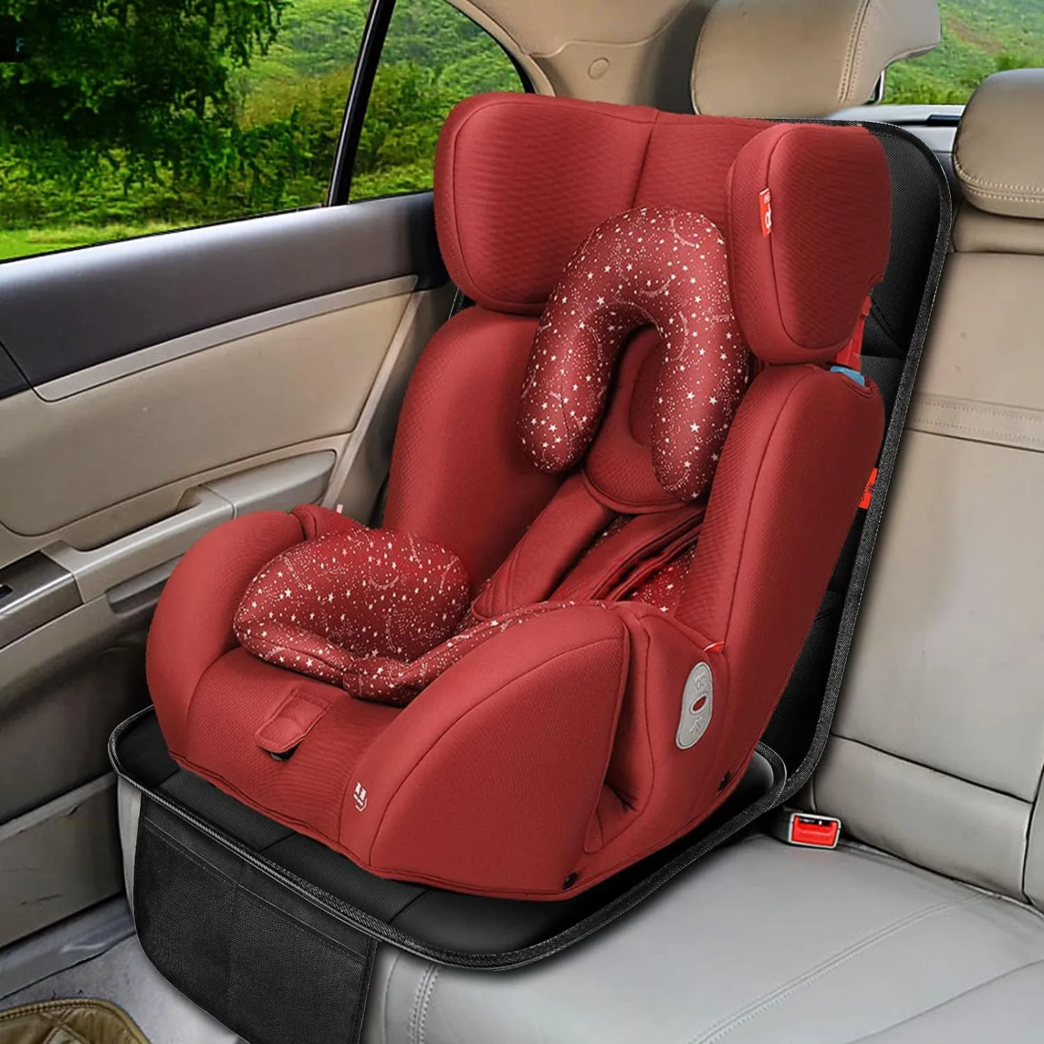 Car Seat Protector 1 Pack Car Seat Cushion Mat Thickest Padding,Waterproof 600D Fabric Car Seat Covers for Non-Slip Backing Mesh Pockets for Baby and Pet 1 Seat Protector Brown
