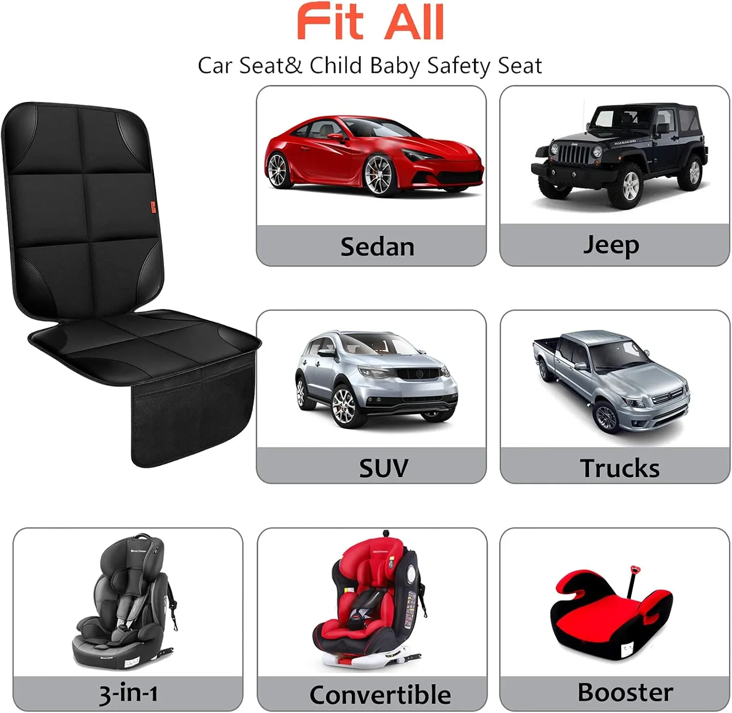 Car Seat Protector 1 Pack Car Seat Cushion Mat Thickest Padding,Waterproof 600D Fabric Car Seat Covers for Non-Slip Backing Mesh Pockets for Baby and Pet 1 Seat Protector Brown