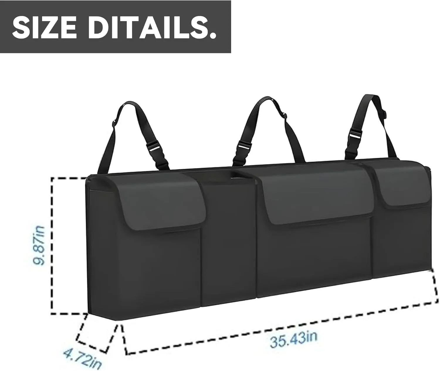 Car Trunk Organizer, Backseat Hanging Large Storage with Adjustable Straps,Waterproof PVC Collapsible Cargo Bag, Car Interior Accessories for Auto SUV MPV (Black)